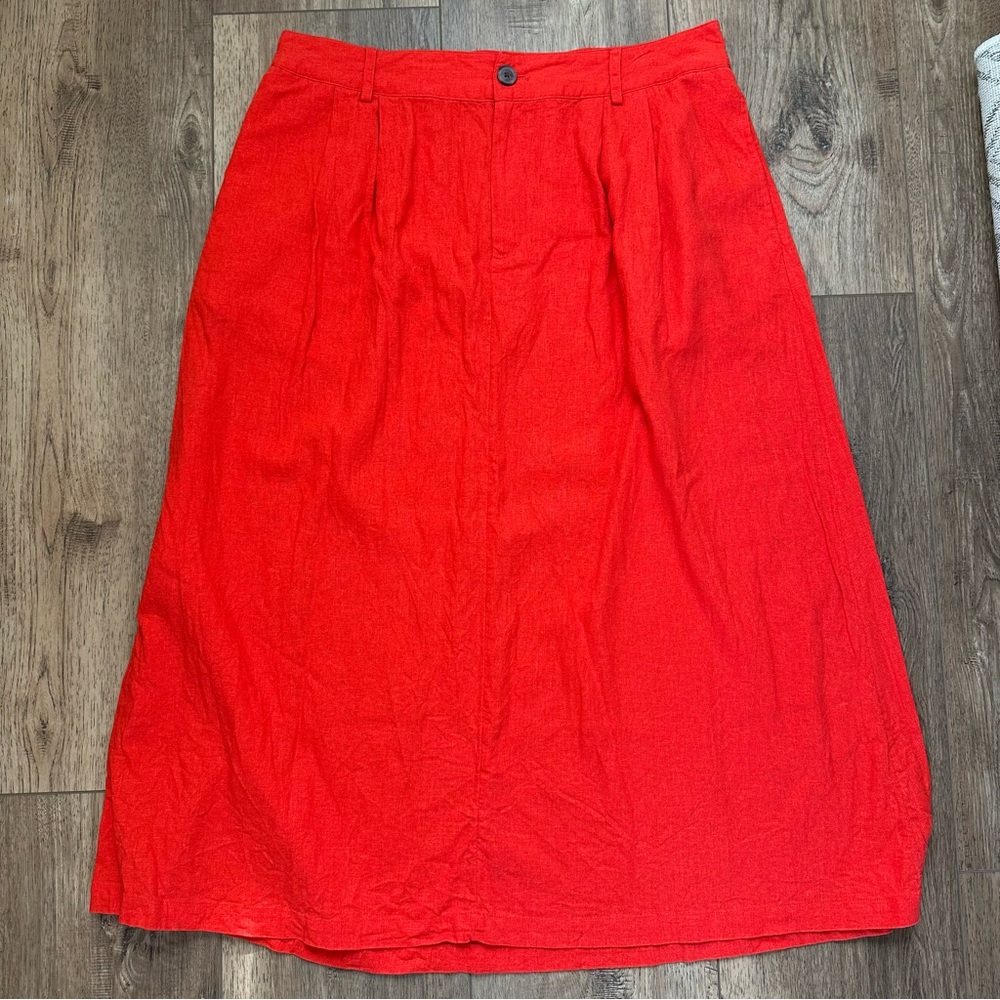 A New Day Women’s Orange A-Line Skirt, Elastic Waist, Midi, Maxi, Linen, XL